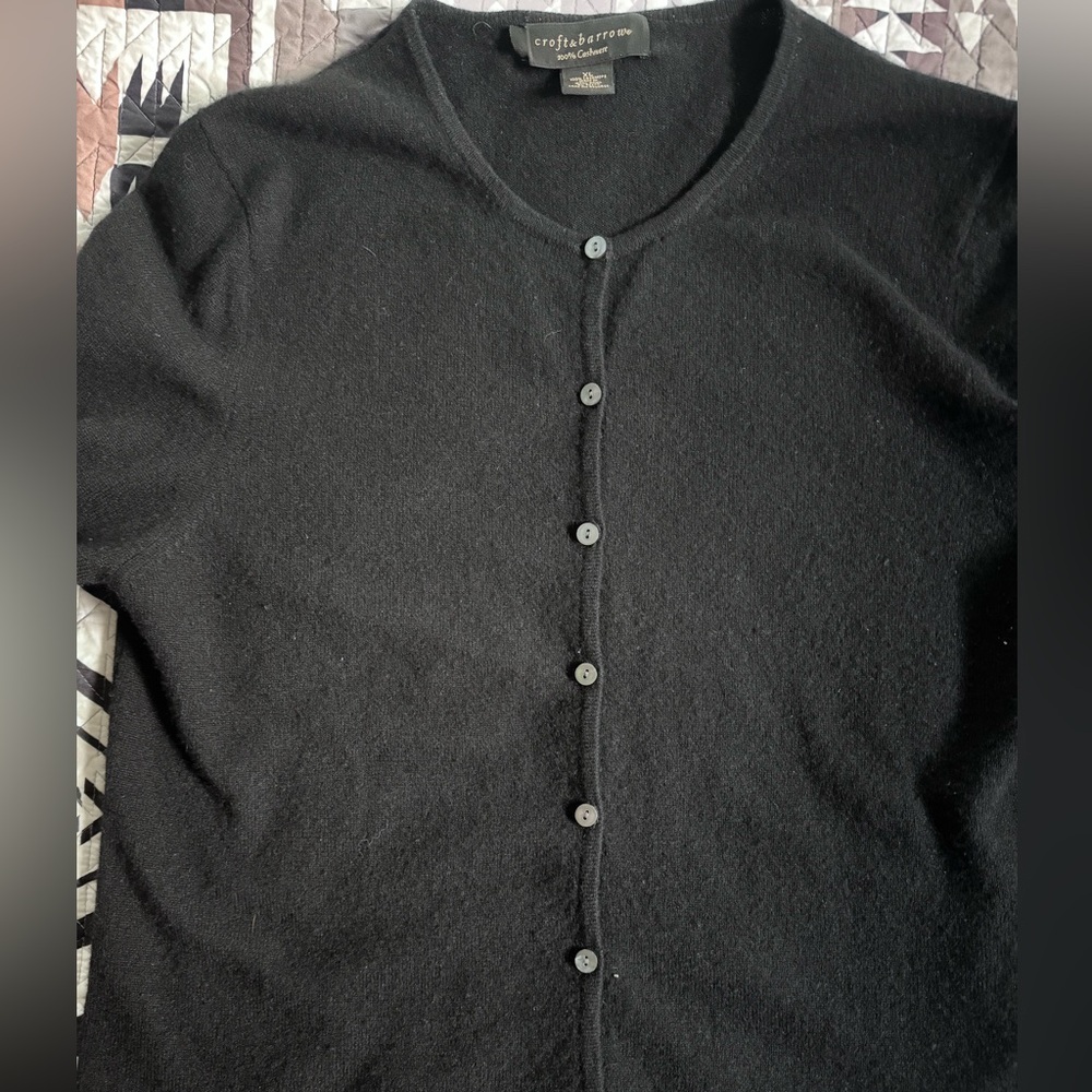 100% Cashmere Black Button-Front Cardigan